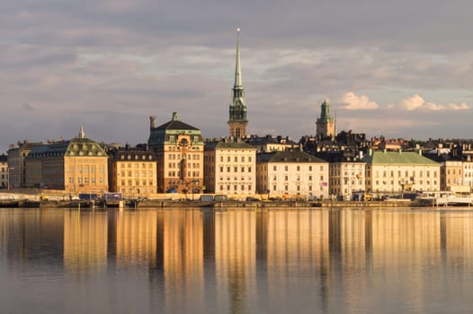 Stockholm cityscape. capital of Sweden. water reflection of the city. historical buildings