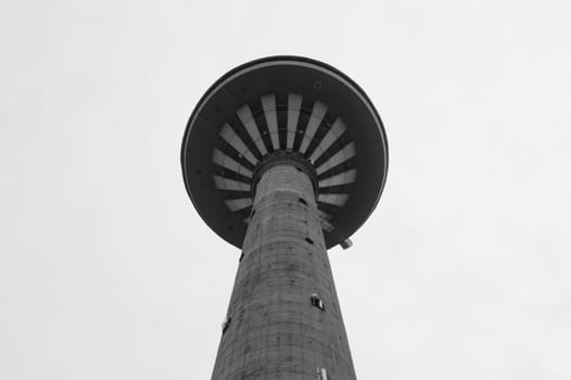 High telecommunication tower. big construction black and white