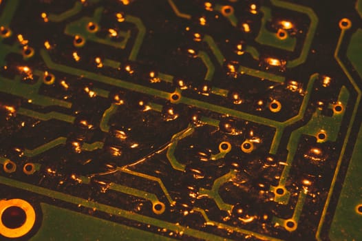 Electronic circuit board abstract background. computer motherboard close up. modern technologies. micro elements of computer with connections and traces. Intelligent technology