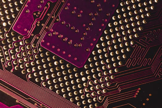 Processor pins macro. computer motherboard close up. cpu pins on a circuit board. micro elements of computer central processor unit. modern technologies abstract background