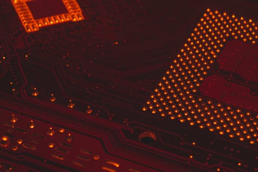 Processor pins macro. computer motherboard close up. cpu pins on a circuit board. micro elements of computer central processor unit. modern technologies abstract background