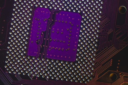 Processor pins macro. computer motherboard close up. cpu pins on a circuit board. micro elements of computer central processor unit. modern technologies abstract background