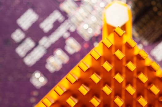 Computer radiator abstract macro background. processor cooling system. motherboard detail