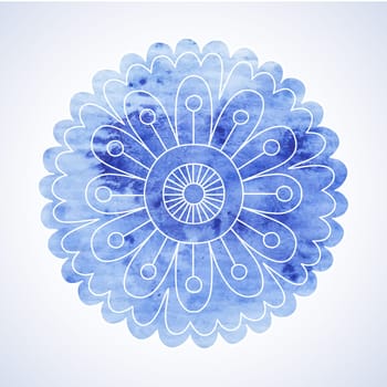 Doodle and watercolor flower. Hand painted graphic element. Boho and ethnic style mandala. Decorative art for birthday cards, wedding and baby shower invitations, scrapbooking. Vector illustration.