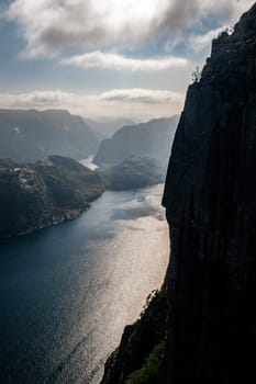 on top of the Prekestolen above Lysefjorden in Norway
