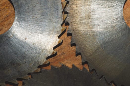Circular saw blades. carpentry tools. industrial background. equipment for sawmill and sawing wooden products