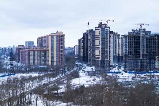 Cityscape with big modern buildings. landscape with high constructions