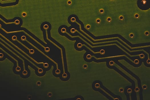 Electronic circuit board abstract background. computer motherboard close up. modern technologies. micro elements of computer with connections and traces. Intelligent technology