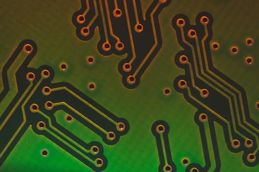 Electronic circuit board abstract background. computer motherboard close up. modern technologies. micro elements of computer with connections and traces. Intelligent technology