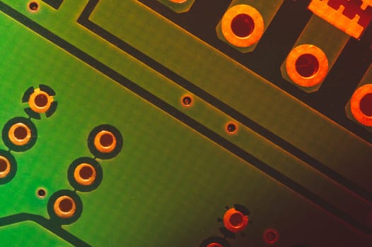 Electronic circuit board abstract background. computer motherboard close up. modern technologies. micro elements of computer with connections and traces. Intelligent technology