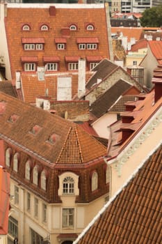 Cityscape in Tallinn Estonia. red roof tiles. landscape from high view