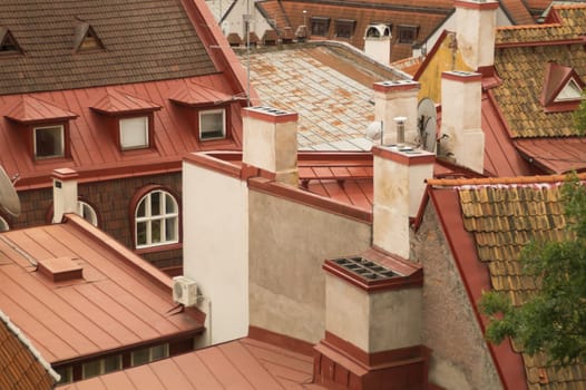 Cityscape in Tallinn Estonia. red roof tiles. landscape from high view