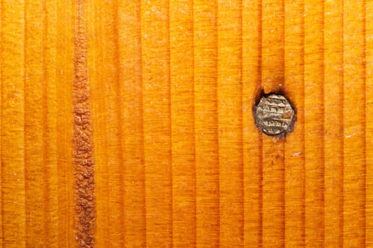 Nail in a wooden wall close up. brown wood texture