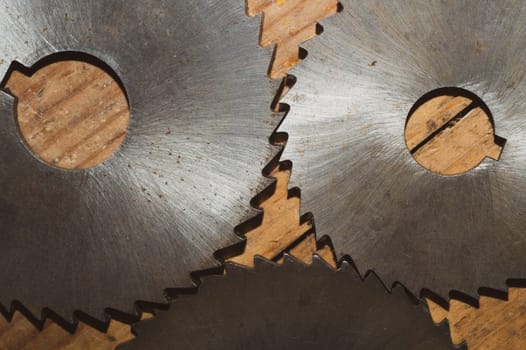 Circular saw blades. carpentry tools. industrial background. equipment for sawmill and sawing wooden products