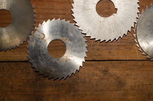 Circular saw blades. carpentry tools. industrial background. equipment for sawmill and sawing wooden products
