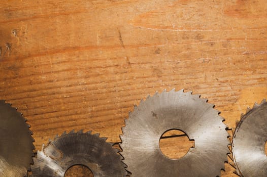 Circular saw blades. carpentry tools. industrial background. equipment for sawmill and sawing wooden products