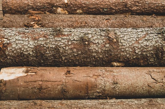 Pile of wooden logs texture. timber background. untreated wood
