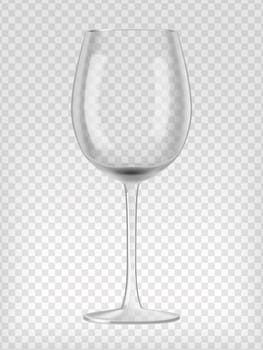 Empty wine glass. Transparent realistic vector illustration.