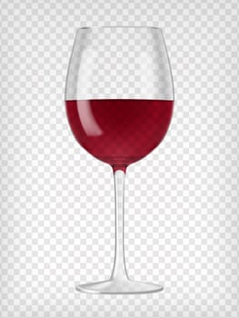 Wine glass. Red wine in a glass. Clear glass with red drink. Alcoholic beverage. Transparent vector. Graphic design element.