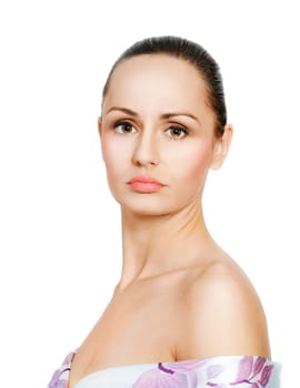 Closeup portrait of beautiful young woman with perfect clean skin