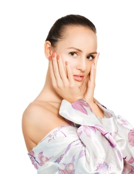 Closeup portrait of beautiful young woman with perfect clean skin