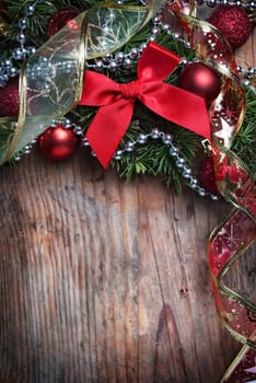Christmas decoration on wooden plank