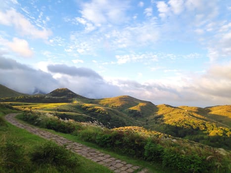 Qingtiangang, Taiwan-Oct 15, 2021: The natural source of alpine grasses is at Shangshan in Taipei City, Taipei City, Taiwan