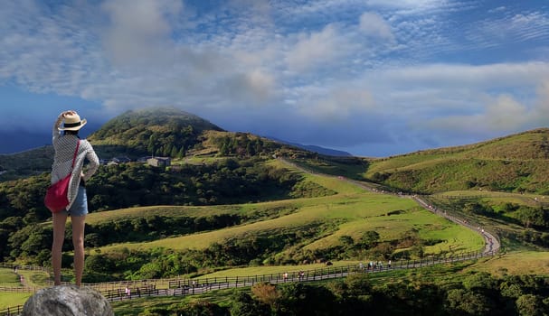 Qingtiangang, Taiwan-Oct 15, 2021: The natural source of alpine grasses is at Shangshan in Taipei City, Taipei City, Taiwan
