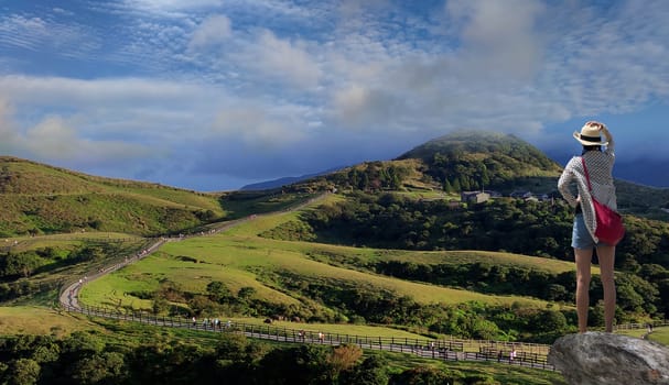 Qingtiangang, Taiwan-Oct 15, 2021: The natural source of alpine grasses is at Shangshan in Taipei City, Taipei City, Taiwan