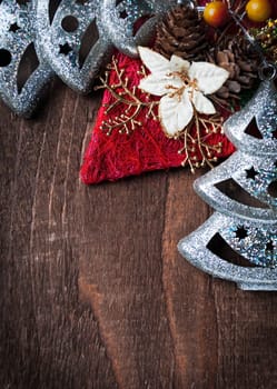 Christmas decoration on wooden plank