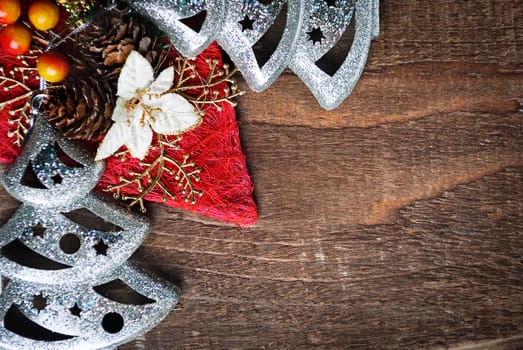 Christmas decoration on wooden plank