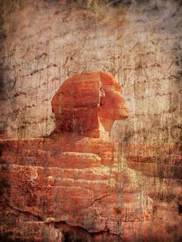 Sphinx and vintage manuscript on grunge background
