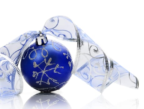 Blue christmas ornament on white background