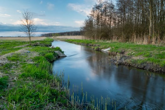 The Uherka river in Stankow in eastern Poland, spring view