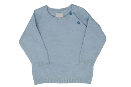 Autumn and winter children clothes. A light blue cozy warm sweater or pullover isolated on a white background. Spring fashion for child boy.
