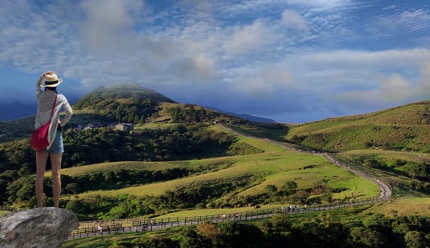 Qingtiangang, Taiwan-Oct 15, 2021: The natural source of alpine grasses is at Shangshan in Taipei City, Taipei City, Taiwan