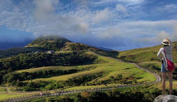 Qingtiangang, Taiwan-Oct 15, 2021: The natural source of alpine grasses is at Shangshan in Taipei City, Taipei City, Taiwan