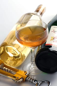 bottles with wine on a white background