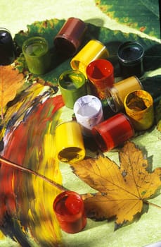 paints on the artist's table painter