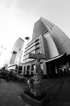 black and white photos of the center of Warsaw