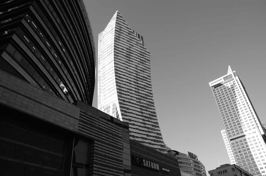 black and white photos of the center of Warsaw