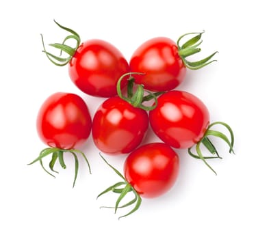 Cherry tomatoes isolated on white background. Flat lay, top view