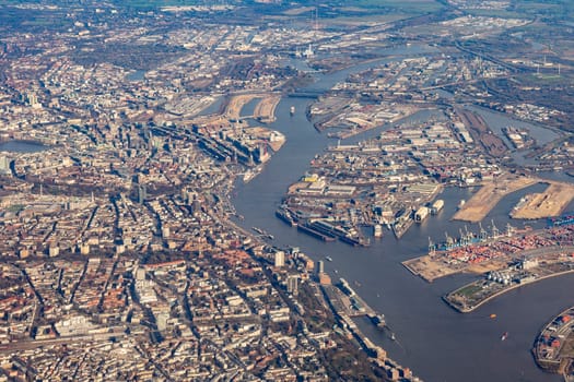 aerial of hamburg, Germany in afternoon light