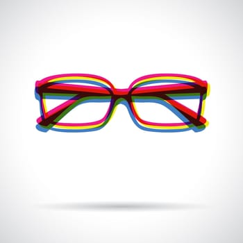 Glasses icon. Anaglyph 3d symbol with shadow.