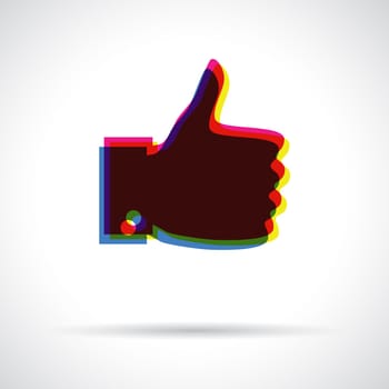 Thumb up icon. Anaglyph 3D symbol with shadow. Approval concept.