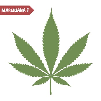 Marijuana leaf. Medical cannabis leaf isolated on white. Graphic design element for web, prints, t-shirt. Vector illustration.