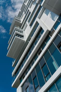 View upwards at a modern new apartment building in downtown Berlin