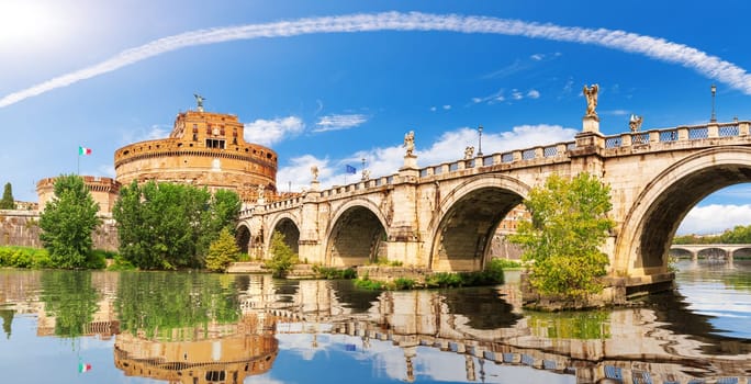 The Aelian Bridge over the Tiber and Castle Sant'Angelo, Rome, Italy.