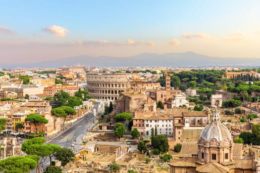 Beautiful view of Forum, Capitoline Hill and Coliseum, Rome, Italy.