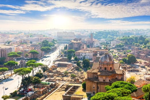 Beautiful view of Forum, Capitoline Hill, Coliseum, Rome Italy